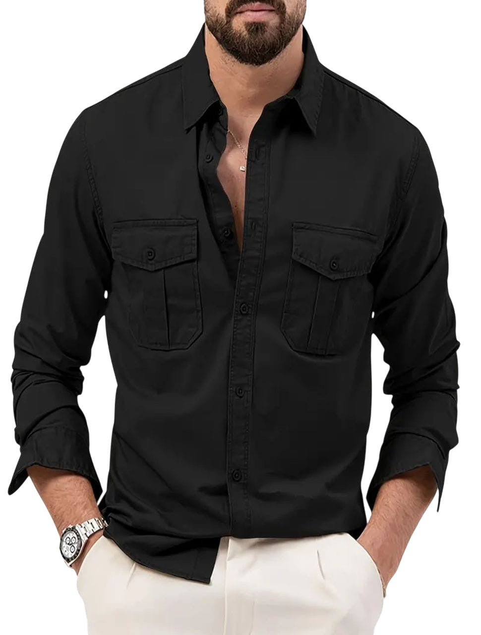 Men's Casual Button-Up Long Sleeve Shirt
