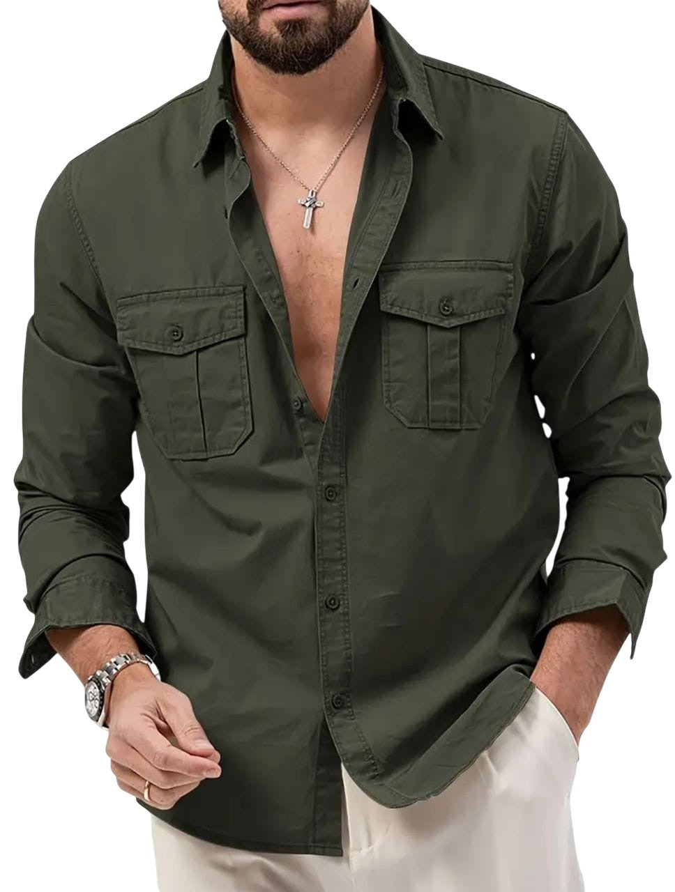 Men's Casual Button-Up Long Sleeve Shirt