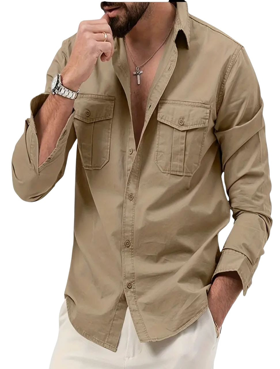 Men's Casual Button-Up Long Sleeve Shirt
